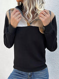 Color Block Texture Long Sleeve Sweatshirt - CELIVINE