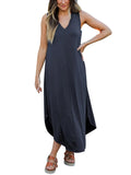 Full Size V - Neck Midi Tank Dress - CELIVINE