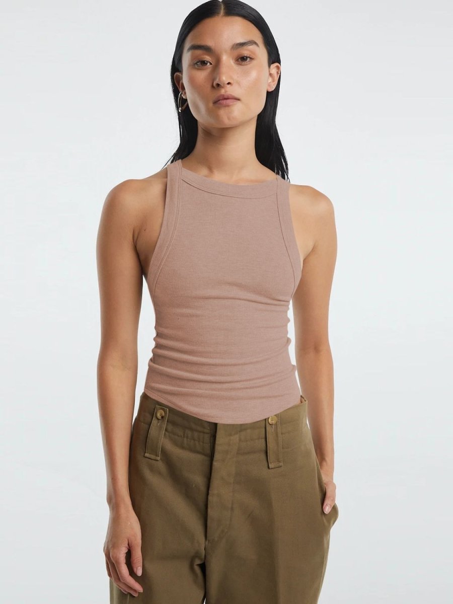 Halter Neck Ribbed Cropped Top - CELIVINE