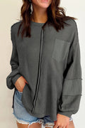 Exposed Seam Round Neck Long Sleeve Sweatshirt - CELIVINE