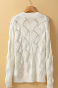 Openwork V - Neck Long Sleeve Sweater - CELIVINE