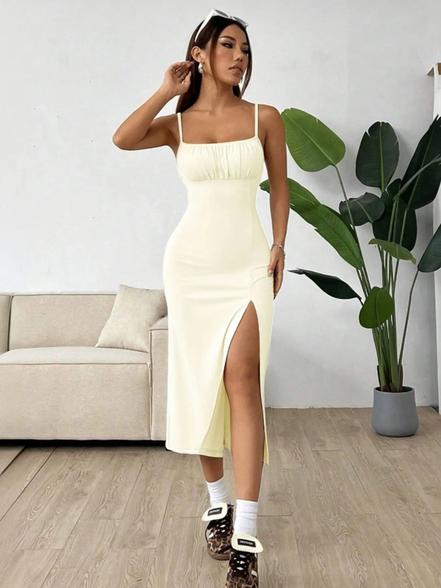 Slit Bodice Midi Cami Dress - CELIVINE