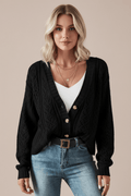 Openwork Button Up Long Sleeve Cardigan - CELIVINE