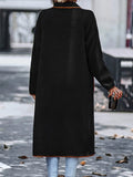 Full Size Contrast Trim Long Sleeve Coat with Pockets - CELIVINE