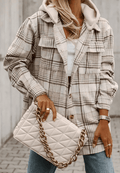 Plaid Removable Hood Button Up Shacket - CELIVINE