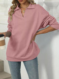 Johnny Collar Drop Shoulder Long Sleeve Sweatshirt - CELIVINE