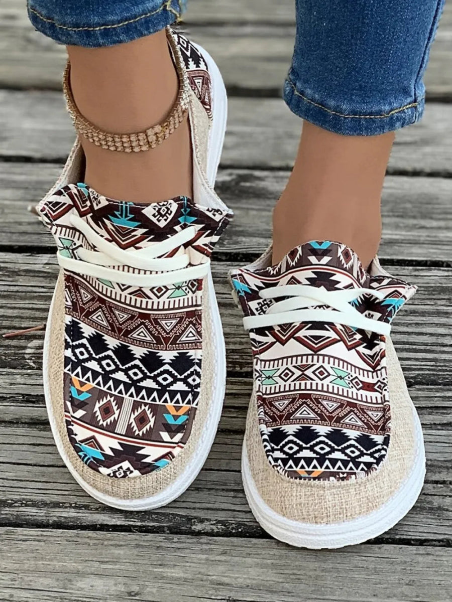 Geometric Lace - Up Round Toe Slip - Ons - CELIVINE