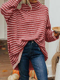 Striped Turtleneck Sweater with Pockets - CELIVINE