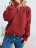 Quarter Zip Ribbed Hem Sweater - CELIVINE