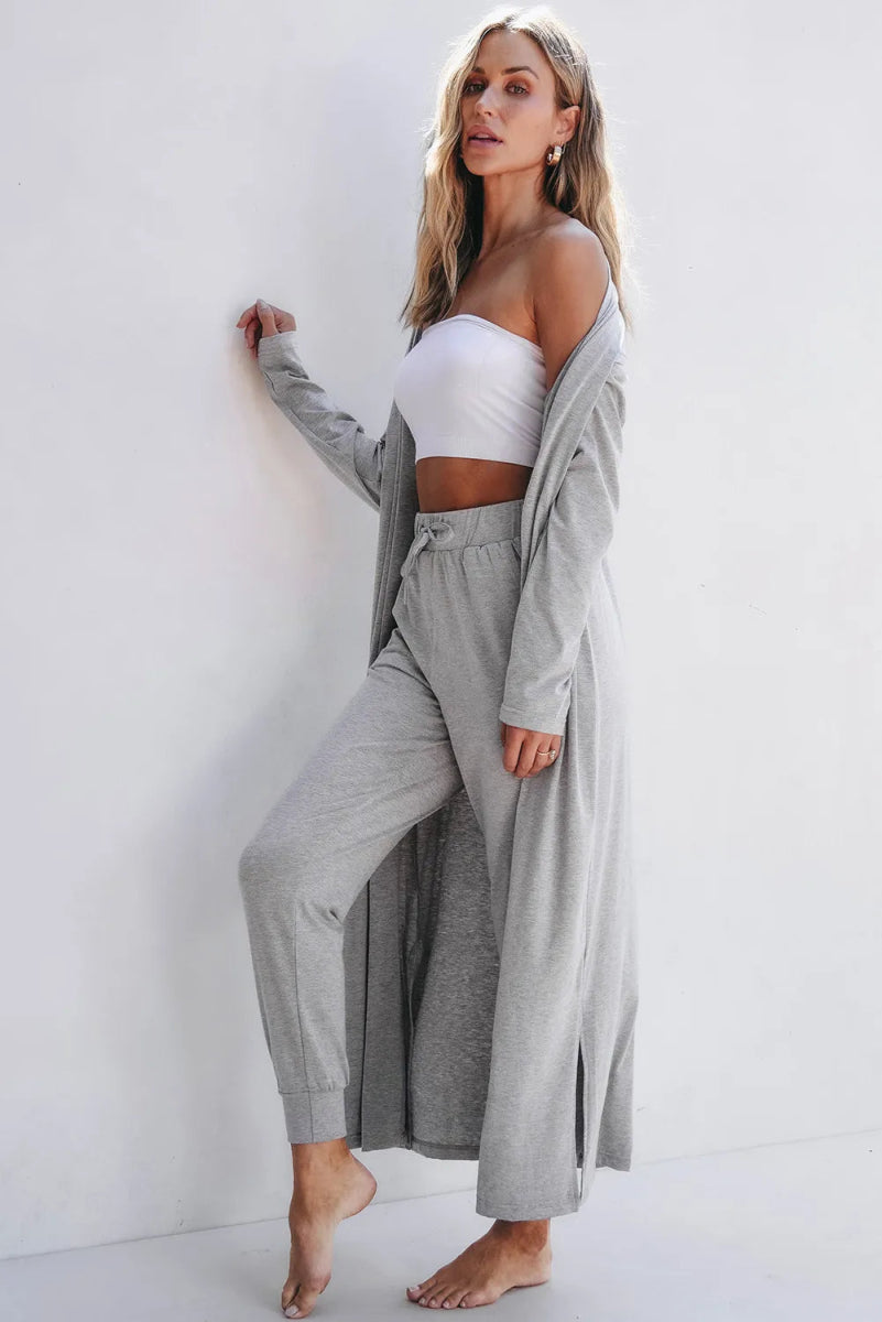 Open Front Long Sleeve Cardigan and Pants Lounge Set - CELIVINE