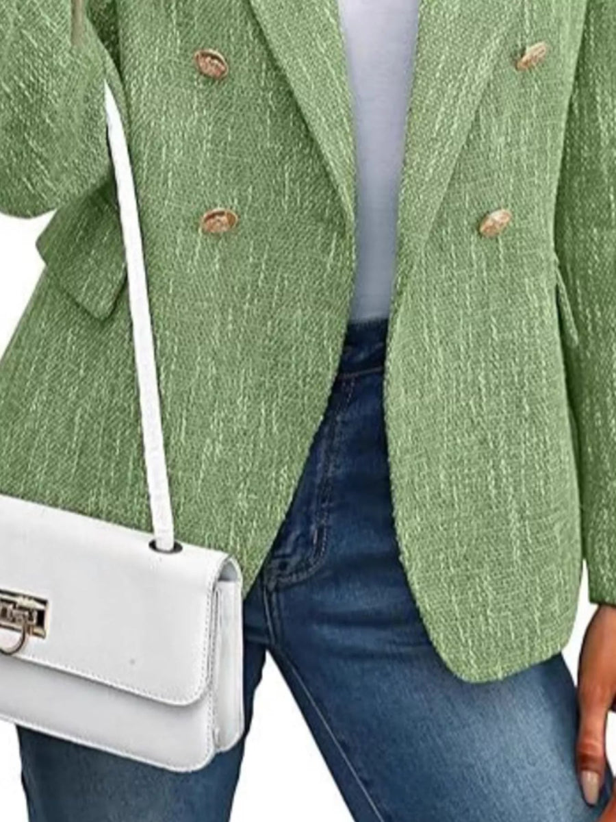 Double - Breasted Lapel Collar Blazer - CELIVINE