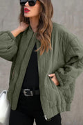Zip Up Drop Shoulder Long Sleeve Puffer Jacket - CELIVINE