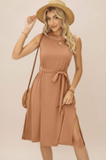 Tied Round Neck Sleeveless Dress - CELIVINE