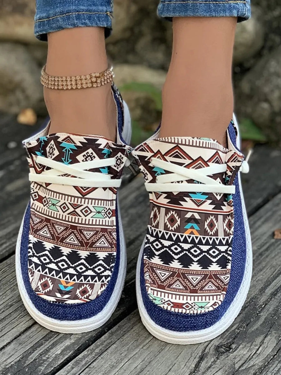 Geometric Lace - Up Round Toe Slip - Ons - CELIVINE