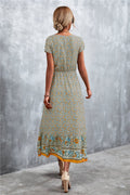 V - Neck Short Sleeve Printed Maxi Dress - CELIVINE