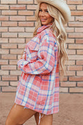 Plaid Button Up Long Sleeve Shacket - CELIVINE