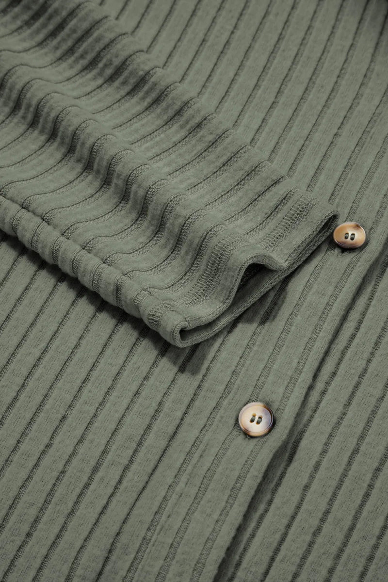Ribbed Knit Button - Up Cardigan - CELIVINE