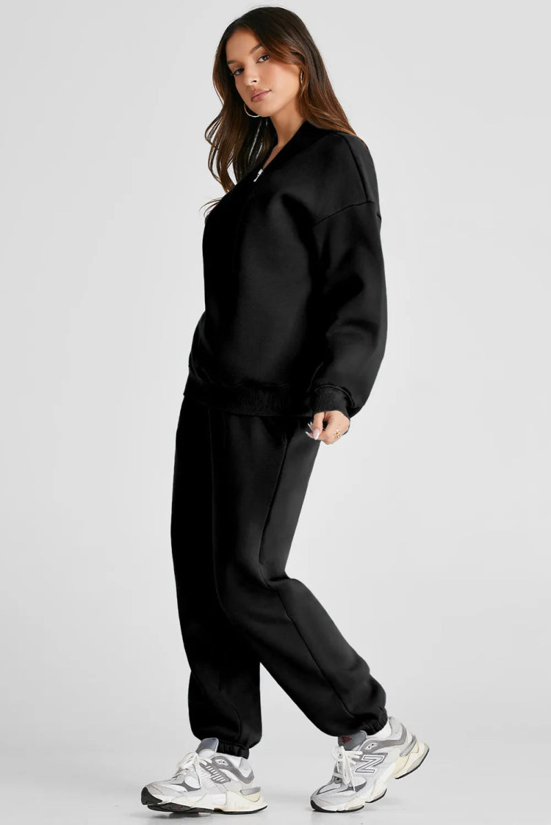 Quarter Zip Long Sleeve Top and Pants Set - CELIVINE