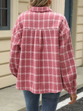 Plaid Button Up Long Sleeve Jacket - CELIVINE