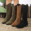 Studded Mid - Calf Boots with Side Zipper Closure - CELIVINE