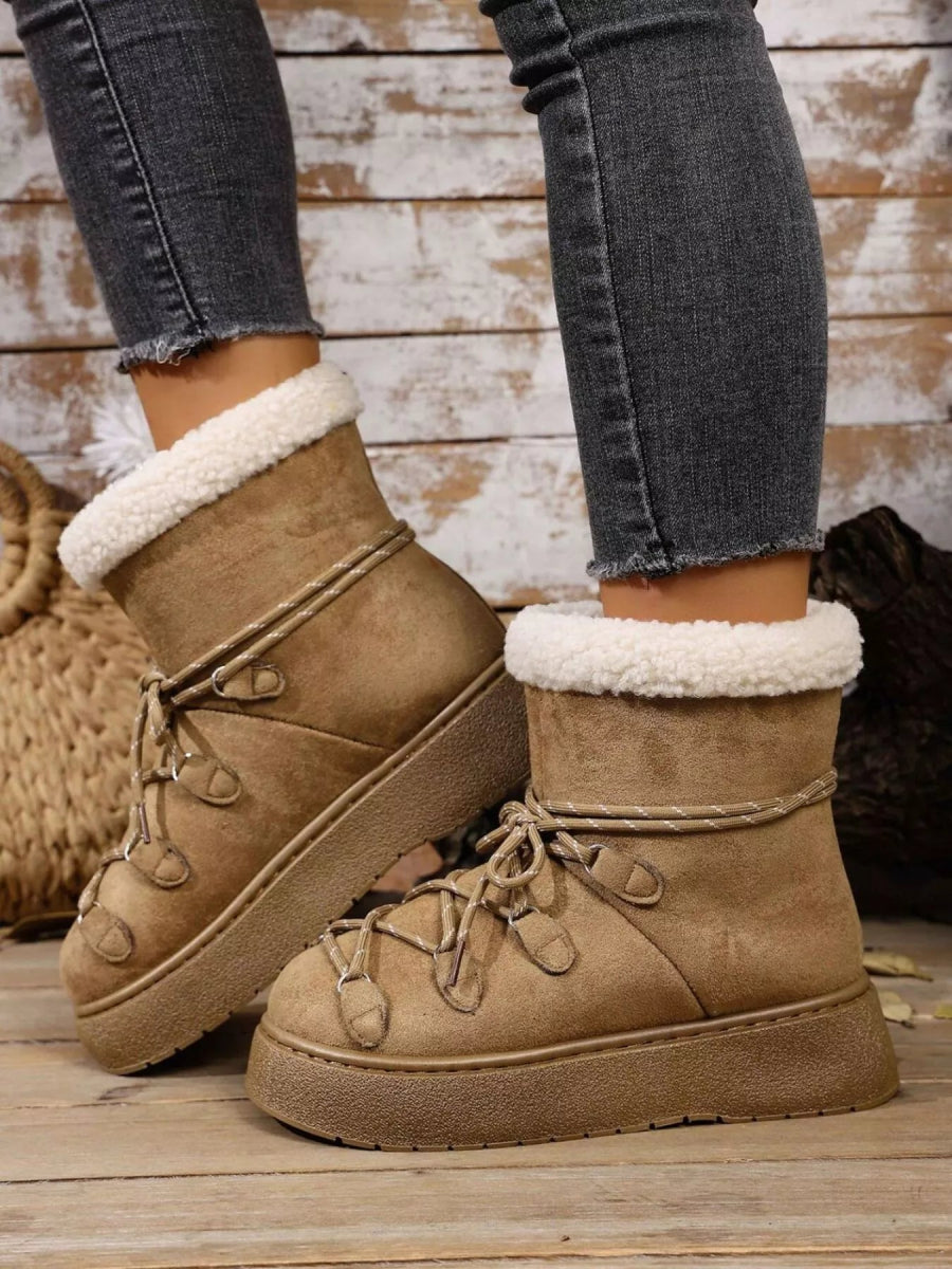 Round Toe Lace Up Platform Boots - CELIVINE
