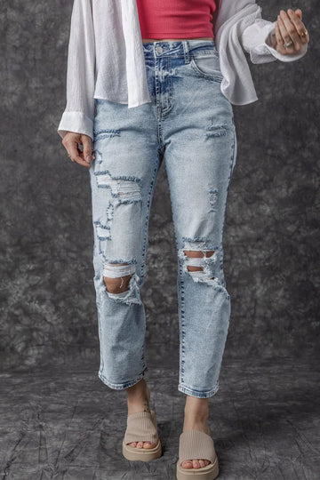 Distressed High Waist Jeans - CELIVINE