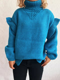 Ruffled Turtleneck Long Sleeve Sweater - CELIVINE