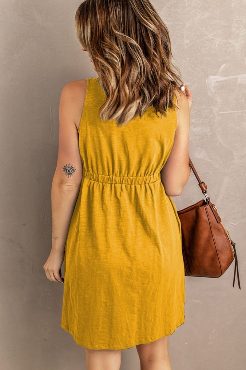 Sleeveless Button Down Mini Magic Dress - CELIVINE