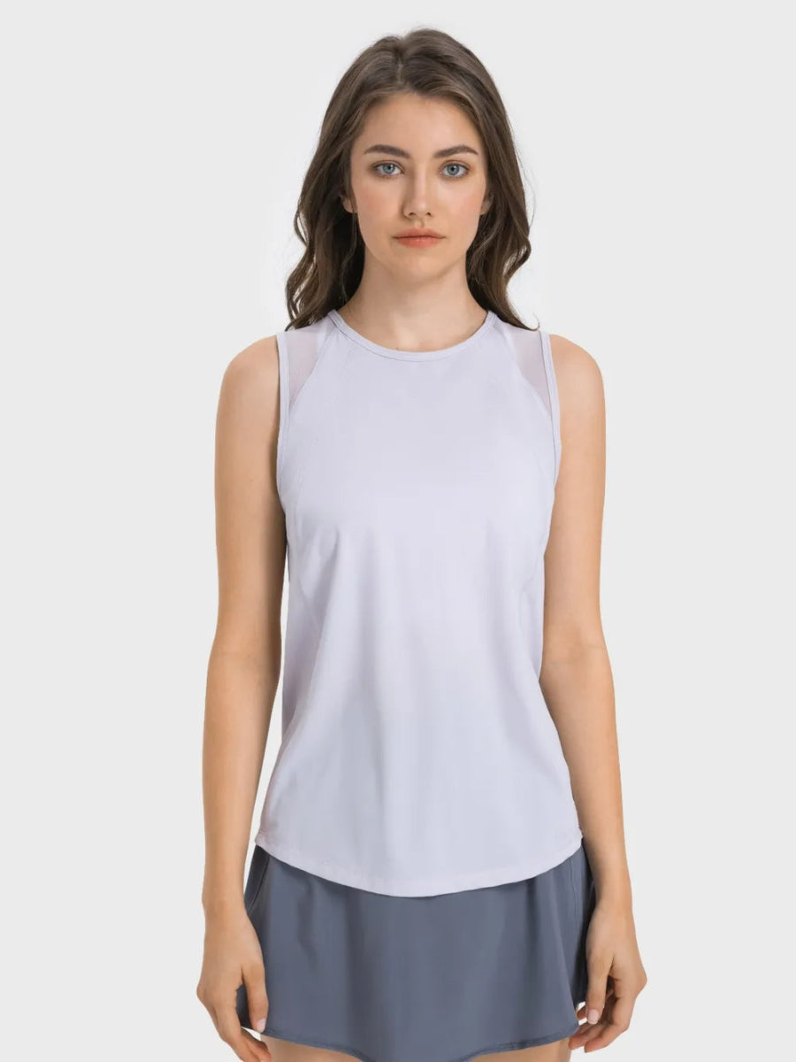Cutout Back Round Neck Active Tank - CELIVINE