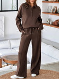 Collared Sweatshirt and High Waist Pants Active Set - CELIVINE