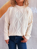 Cable Knit Long Sleeve Sweater - CELIVINE