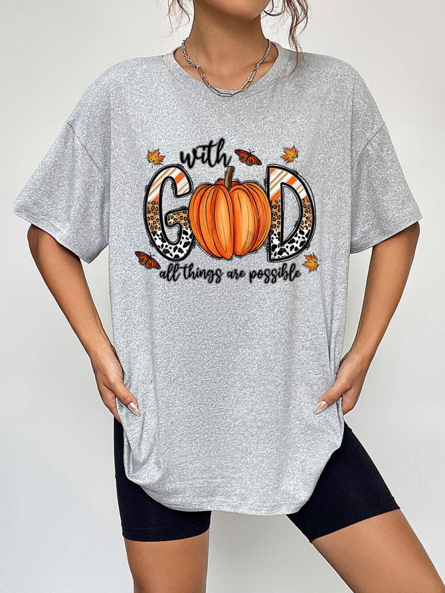 Round Neck Short Sleeve Graphic T-Shirt - CELIVINE