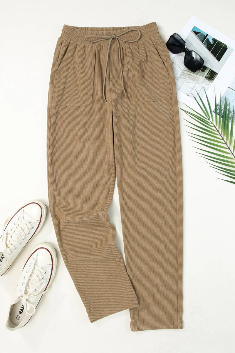 Drawstring Straight Pants with Pockets - CELIVINE