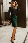 Rhinestone Mock Neck Long Sleeve Dress - CELIVINE