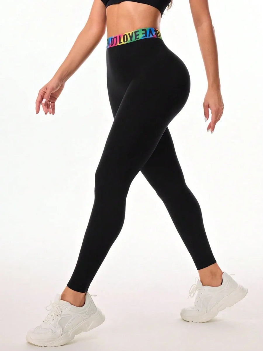 Letter Printed High Waist Active Leggings - CELIVINE