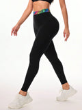 Letter Printed High Waist Active Leggings - CELIVINE
