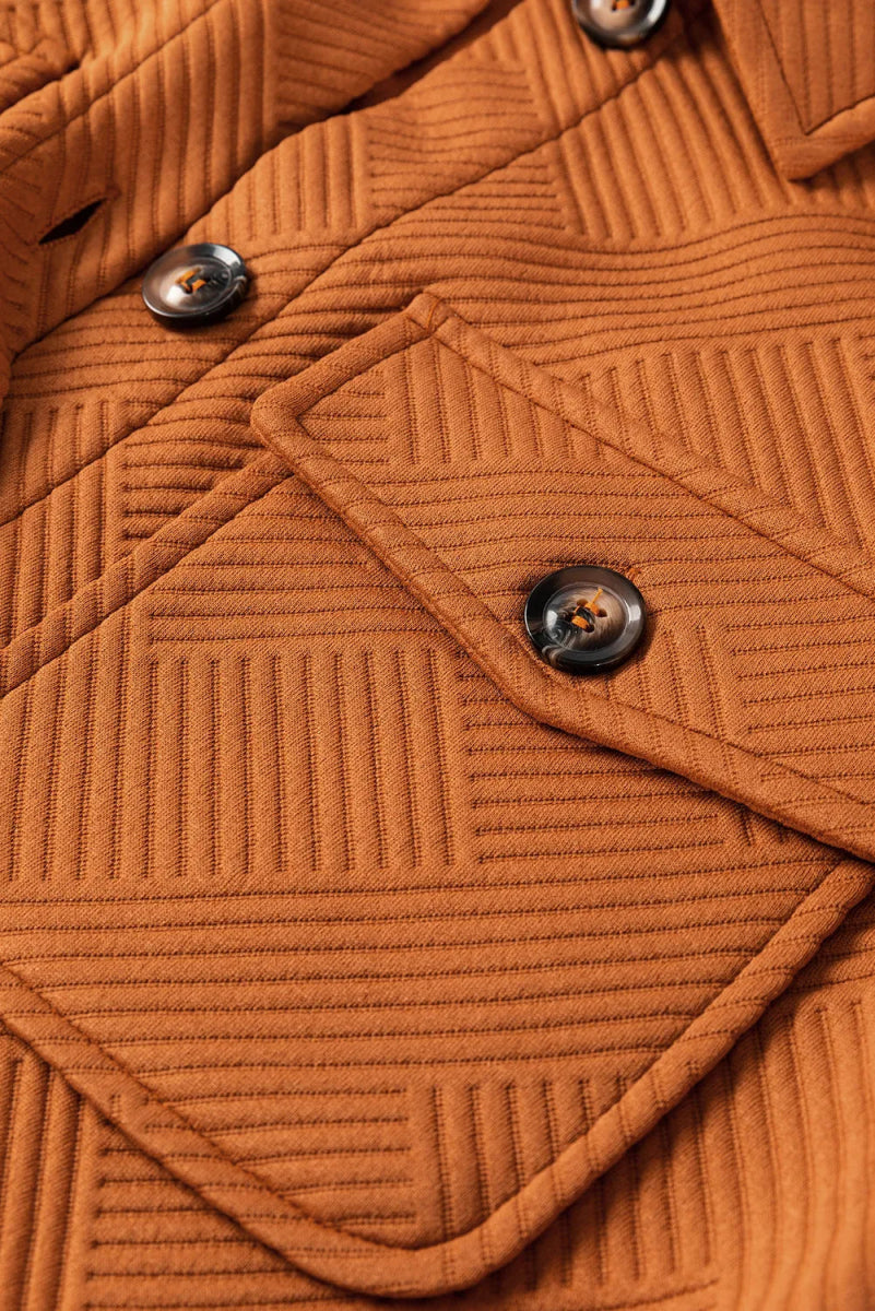 Textured Button Down Collared Neck Coat - CELIVINE