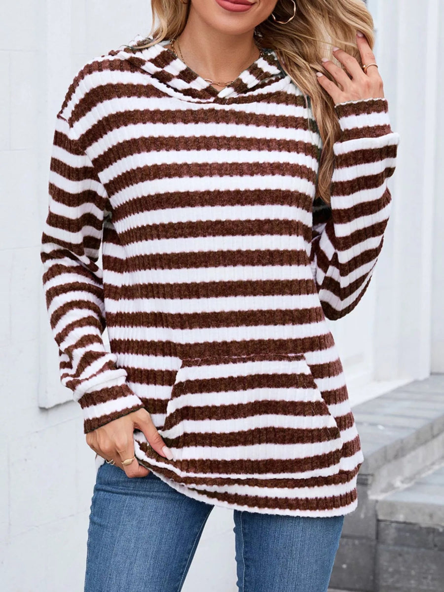 Striped Dropped Shoulder Hoodie - CELIVINE