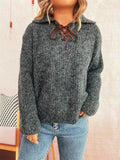 Lace Up Long Sleeve Sweater - CELIVINE