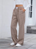 Plaid Wide Leg Casual Pants - CELIVINE