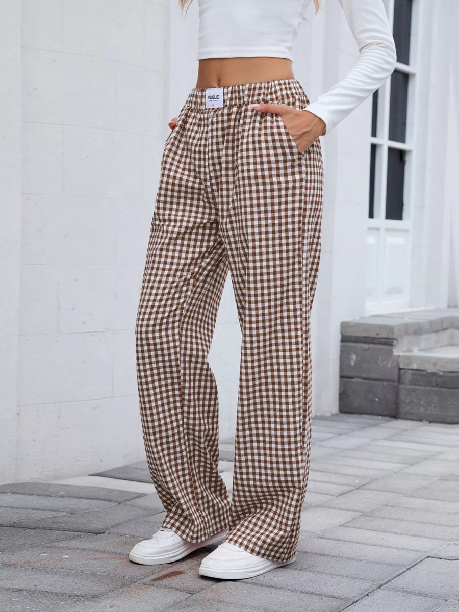 Plaid Wide Leg Casual Pants - CELIVINE