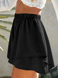 High - Waisted Elastic Waistband Layered Shorts - CELIVINE