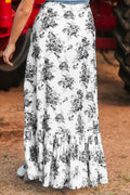 Boho Floral High Waist Ruffle Split Maxi Skirt - CELIVINE