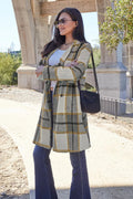 Double Take Full Size Plaid Button Up Lapel Collar Coat - CELIVINE