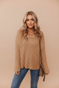 Openwork Round Neck Long Sleeve Sweater - CELIVINE
