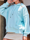 Drawstring Textured Baggy Solid Hoodie - CELIVINE