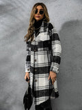 Plaid Collared Neck Long Sleeve Coat - CELIVINE