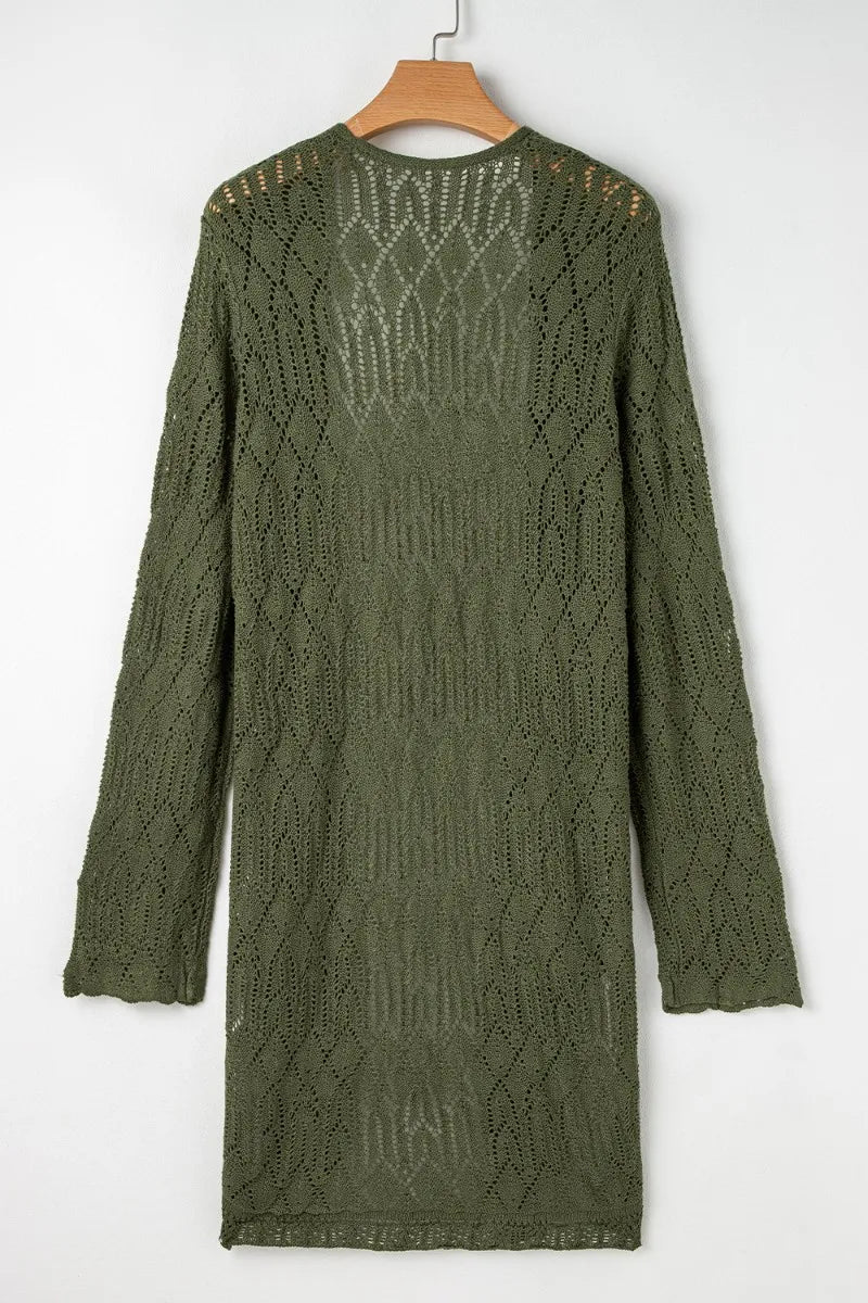 Openwork Open Front Long Sleeve Cardigan - CELIVINE