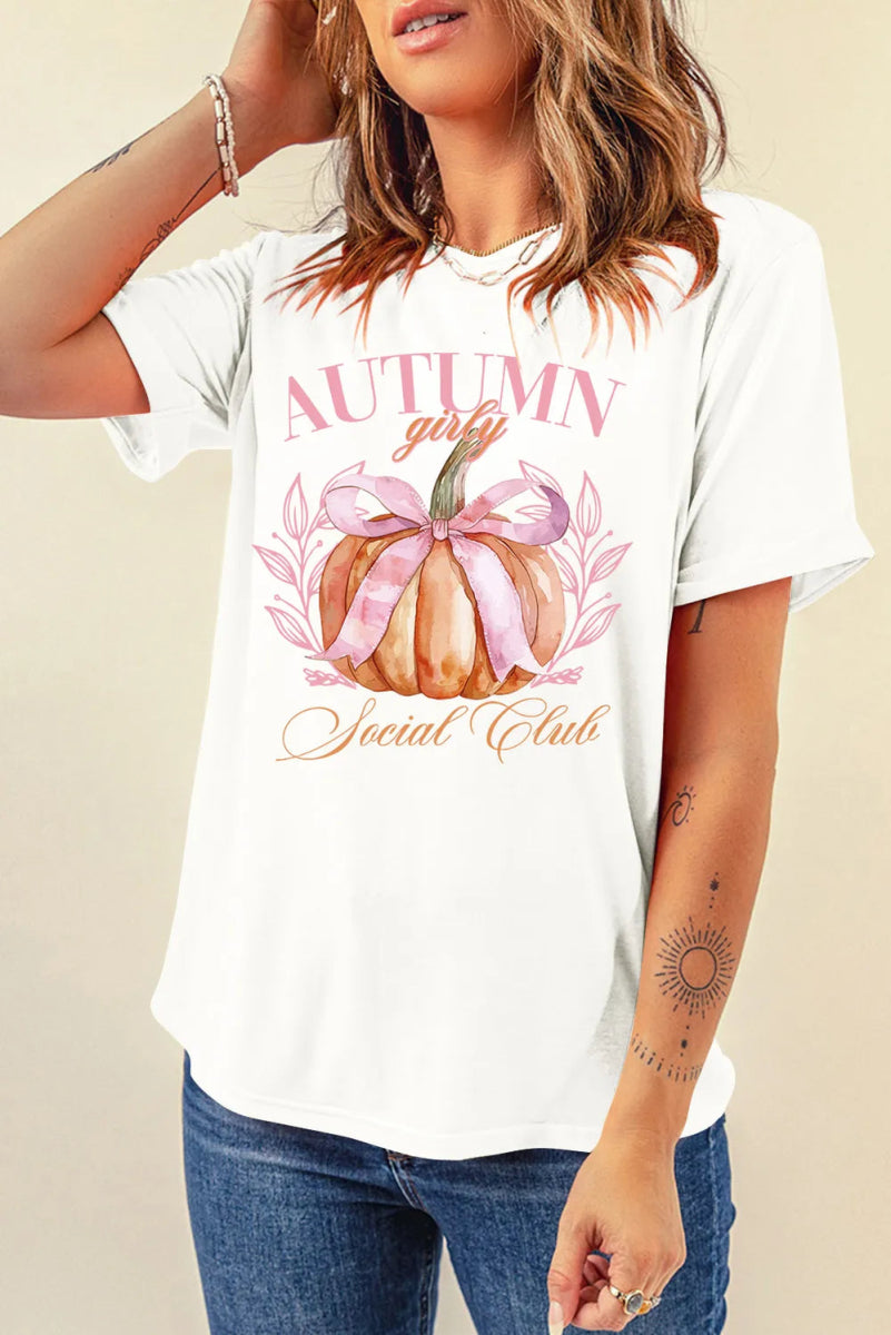 Pumpkin Graphic Round Neck Short Sleeve T-Shirt - CELIVINE
