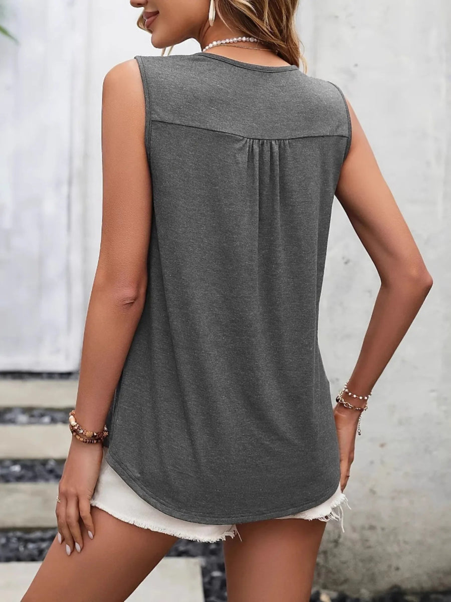 Lace Panel Scoop Neck Tank - CELIVINE